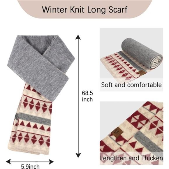 3-in-1 Winter Beanie Hat Scarf Gloves Knitted Set, Red main image 6